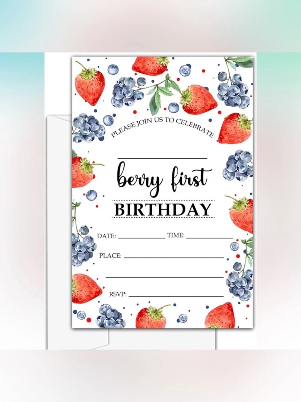 5for$10 Berry 1st Birthday Invitations, 20-Pack Double-sided Strawberry Party